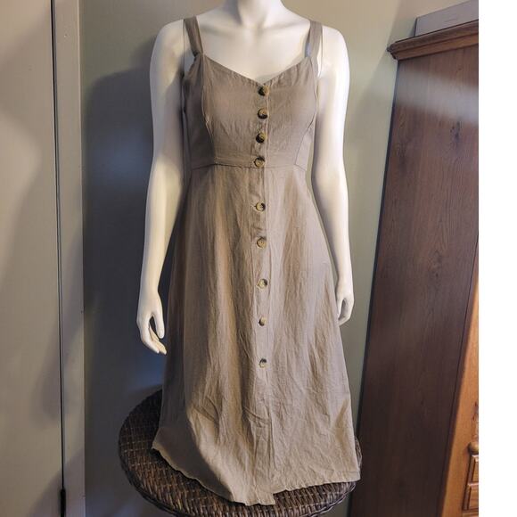 JAPNA Linen Cotton Maxi Jumper Dress Small Neutral Minimalist Button Front - Picture 2 of 10